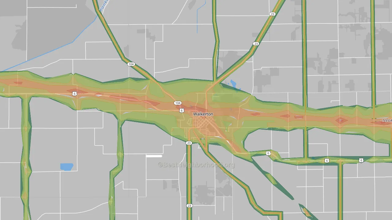 Walkerton, IN Map of Noise Levels in Walkerton