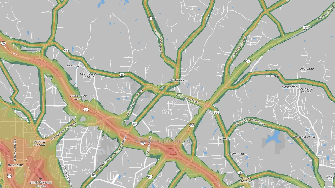 Walkertown, NC Map of Noise Levels in Walkertown