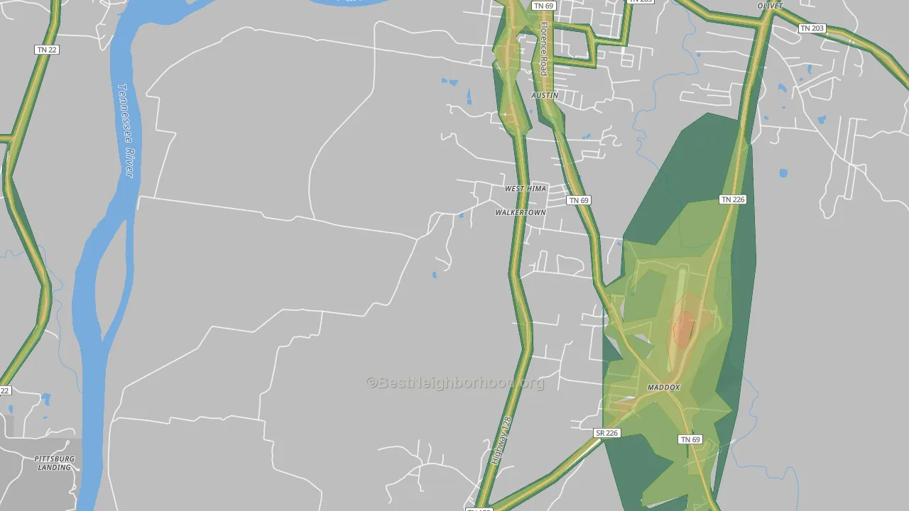 Walkertown, TN Map of Noise Levels in Walkertown