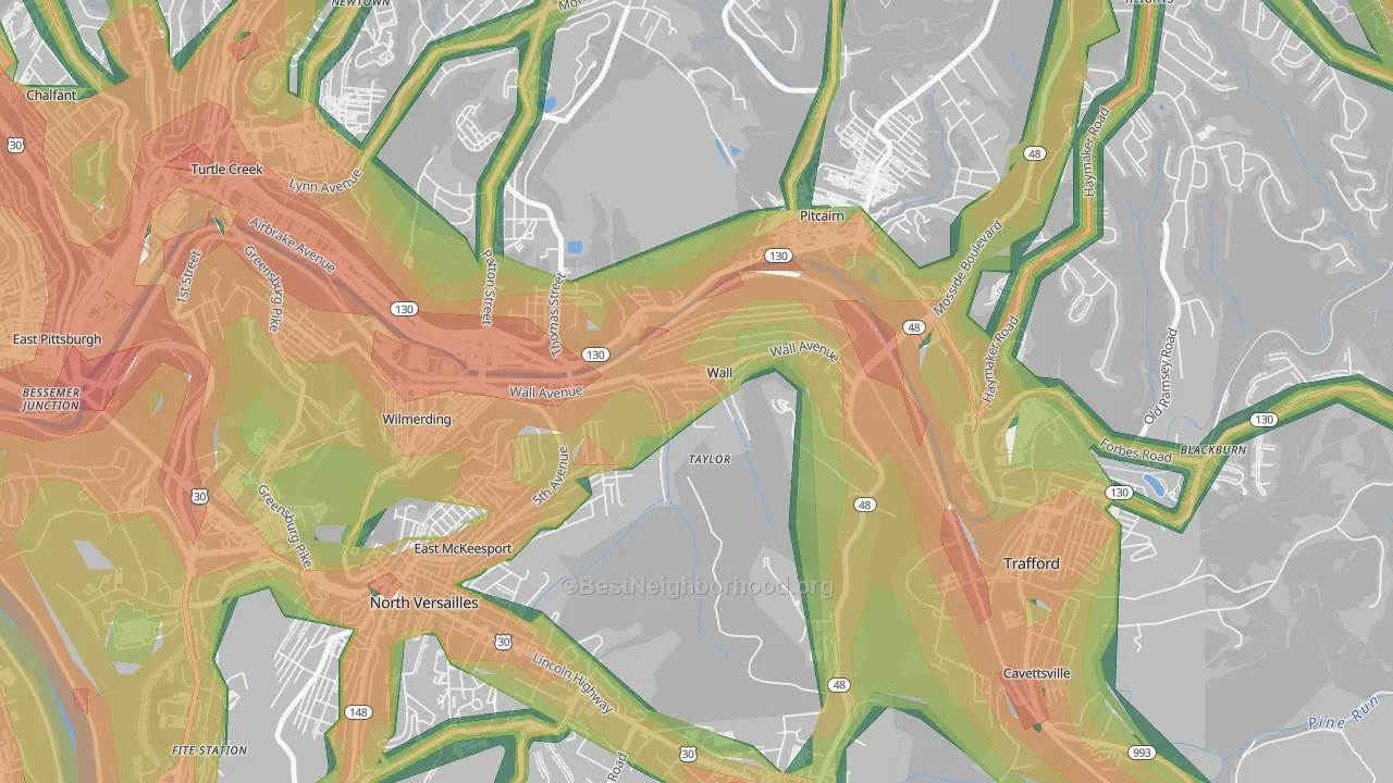 Wall, PA Map of Noise Levels in Wall