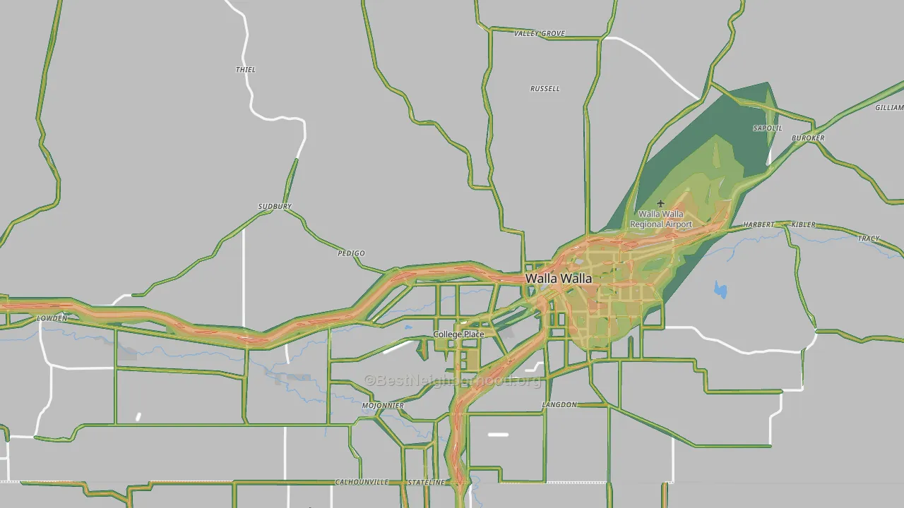 Walla Walla County, WA Map of Noise Levels in Walla Walla County
