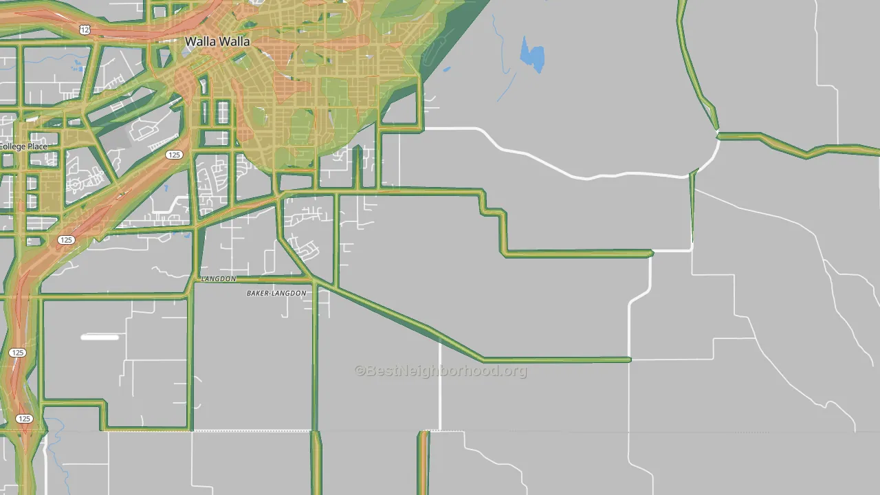 Walla Walla East, WA Map of Noise Levels in Walla Walla East