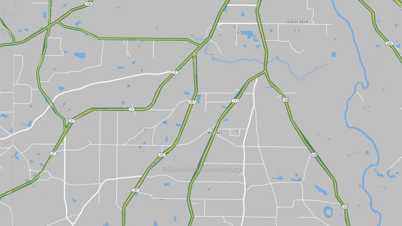 Wallace, GA Map of Noise Levels in Wallace