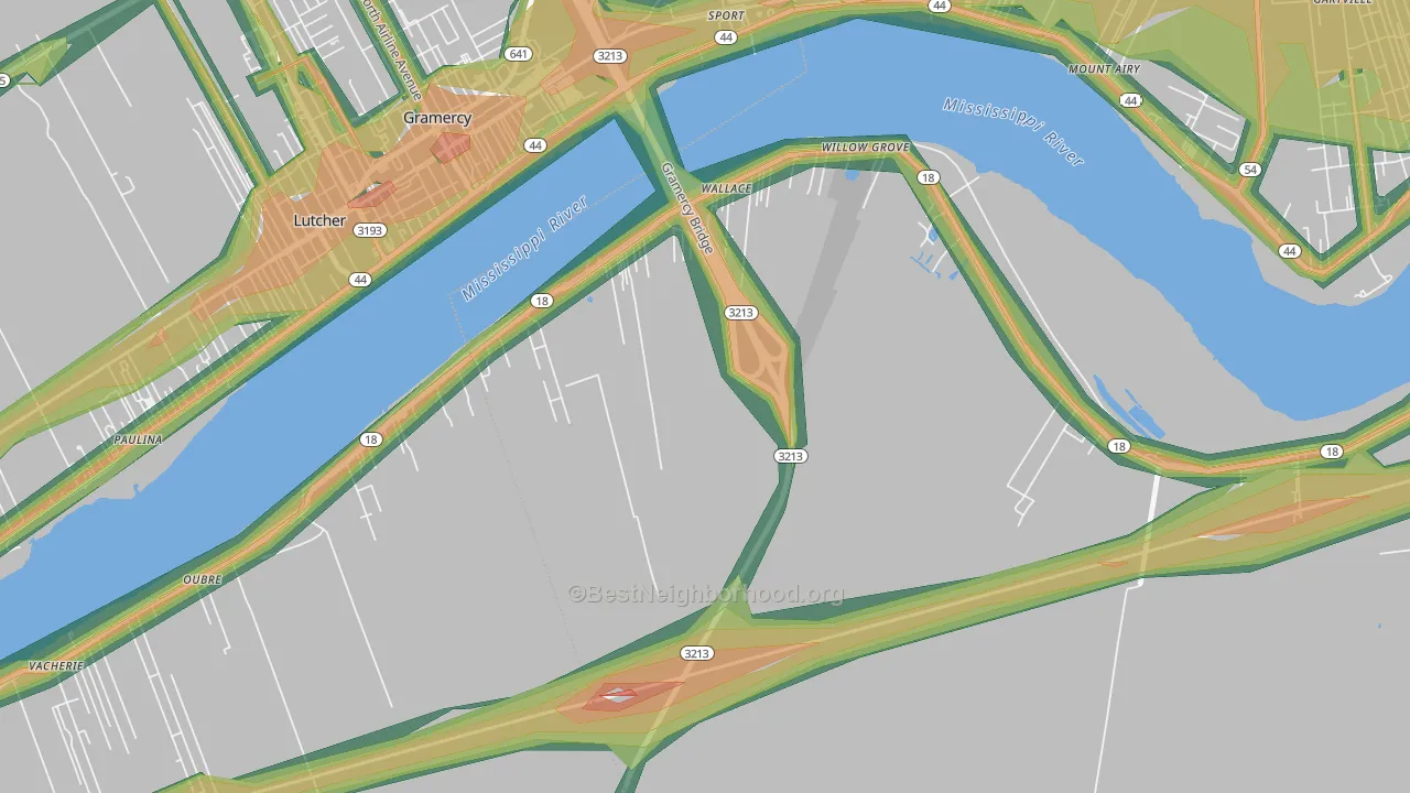 Wallace, LA Map of Noise Levels in Wallace