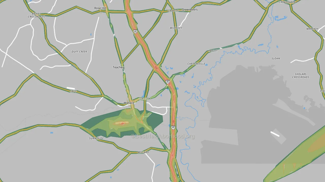 Wallace, NC Map of Noise Levels in Wallace