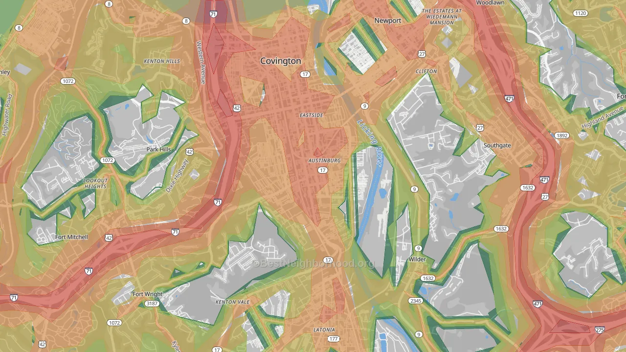 Wallace Woods, Covington, KY Map of Noise Levels in Wallace Woods