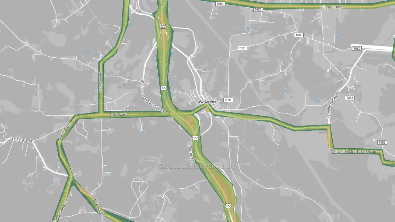 Wallaceton, PA Map of Noise Levels in Wallaceton