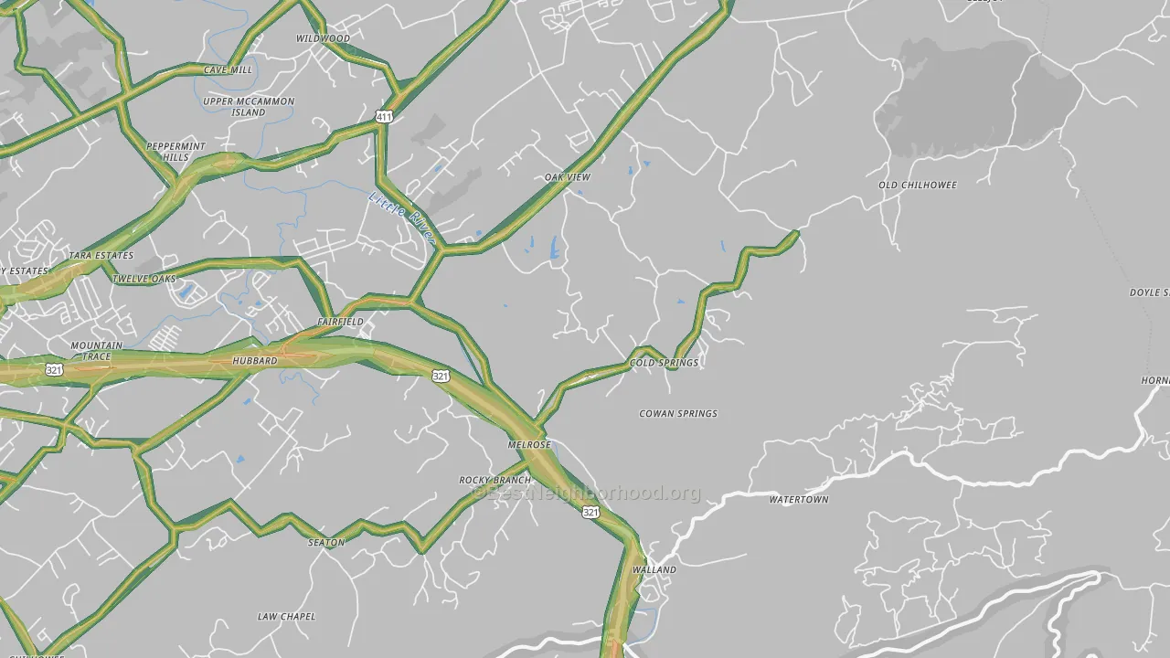 Walland, TN Map of Noise Levels in Walland