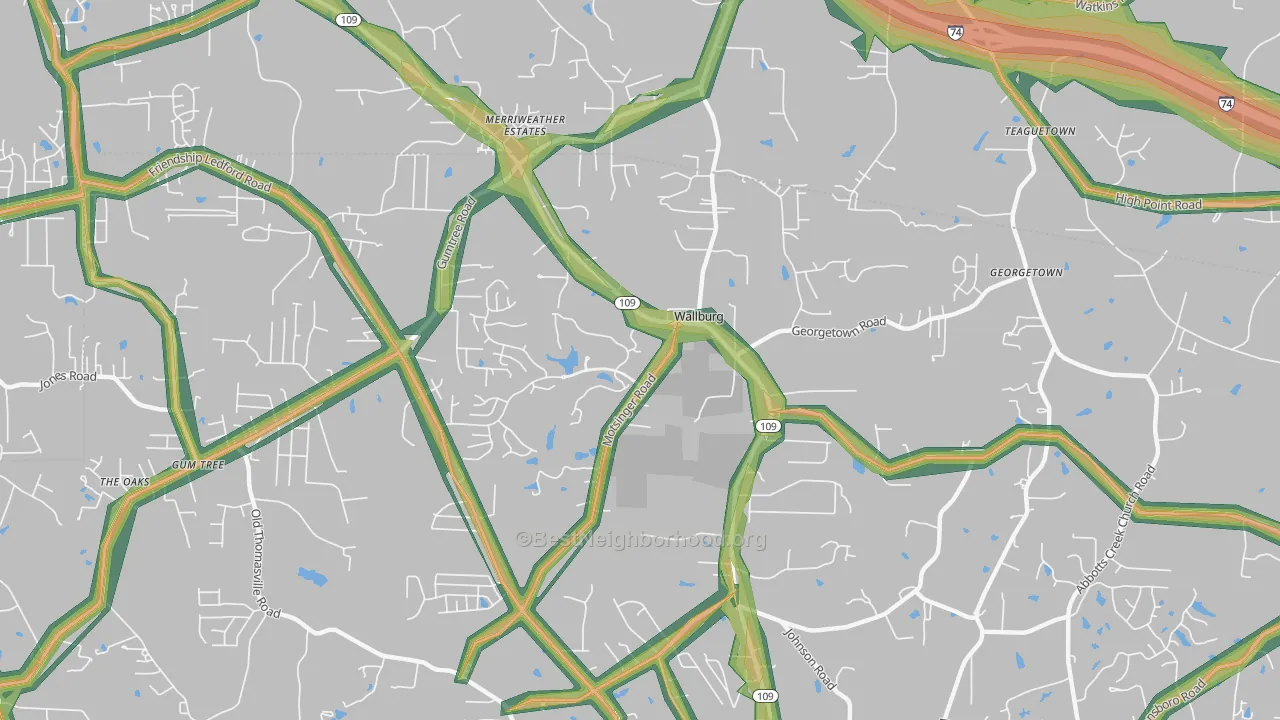 Wallburg, NC Map of Noise Levels in Wallburg