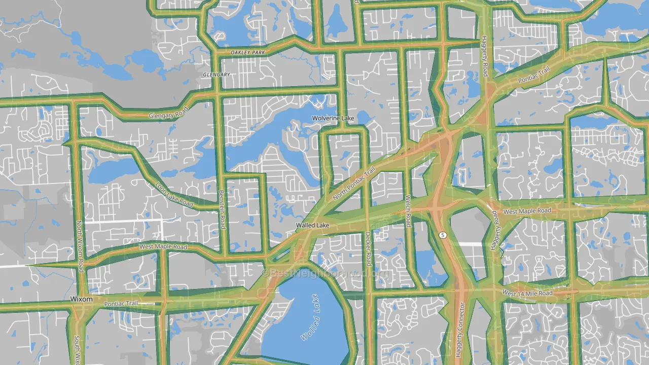 Walled Lake, MI Map of Noise Levels in Walled Lake