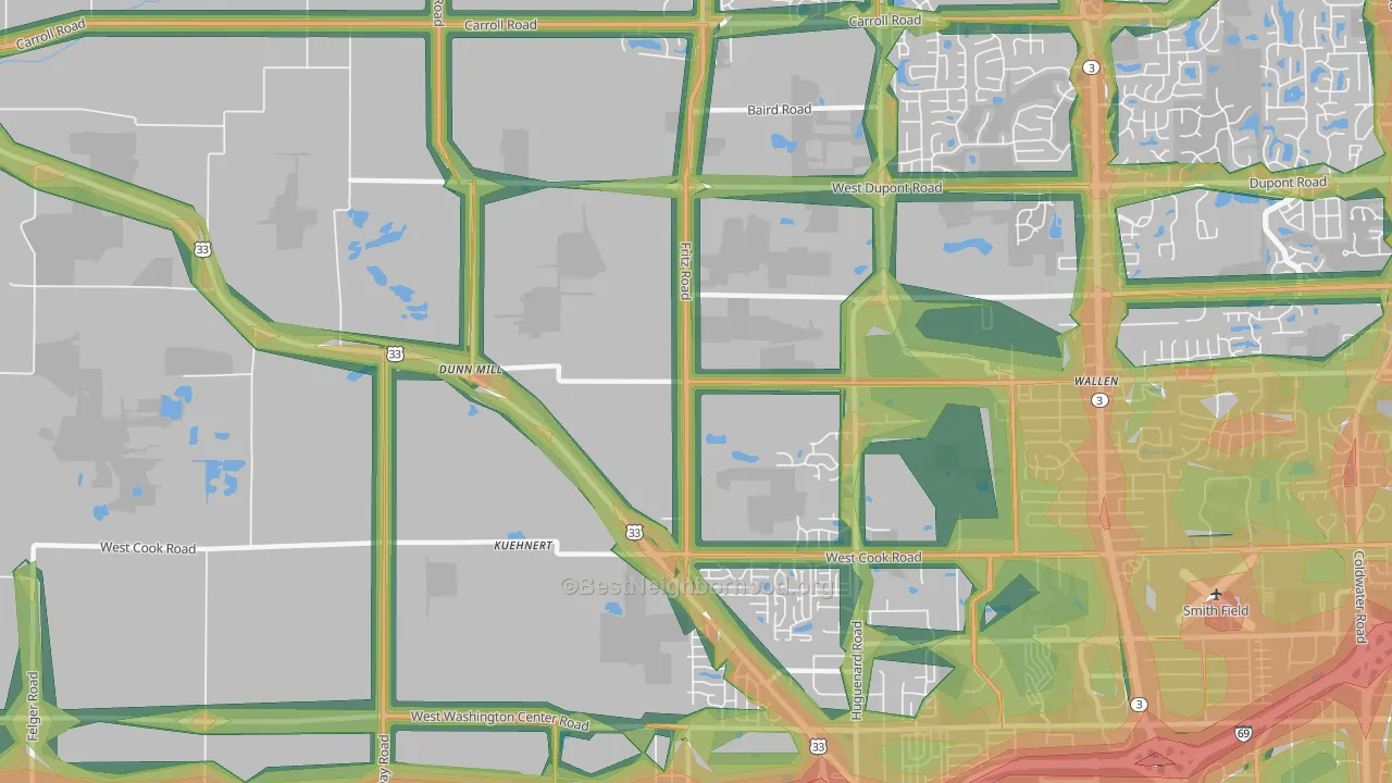 Wallen, IN Map of Noise Levels in Wallen