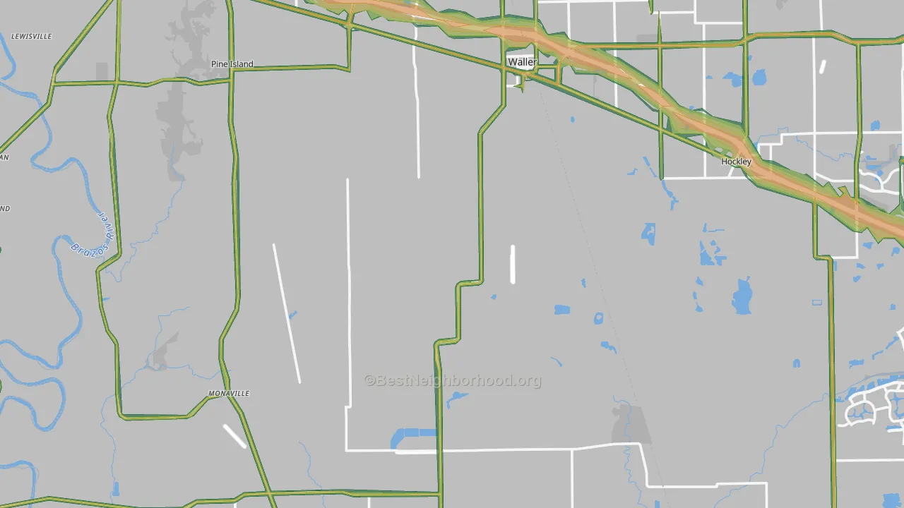 Waller County, TX Map of Noise Levels in Waller County