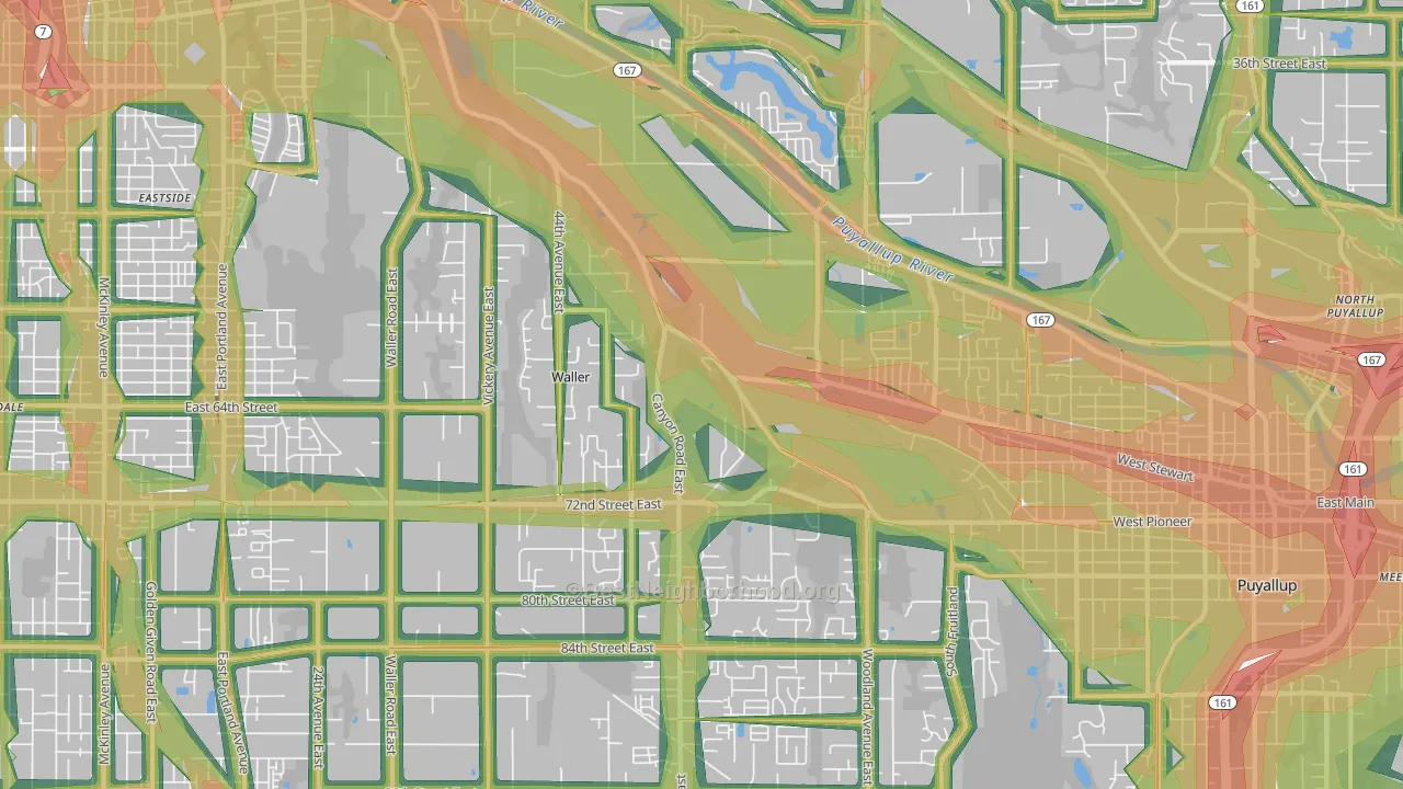 Waller, Tacoma, WA Map of Noise Levels in Waller
