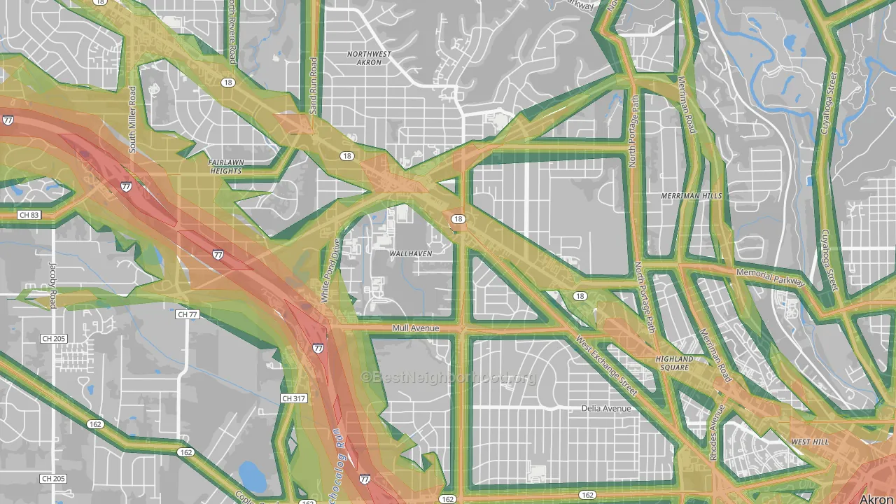 Wallhaven, Akron, OH Map of Noise Levels in Wallhaven