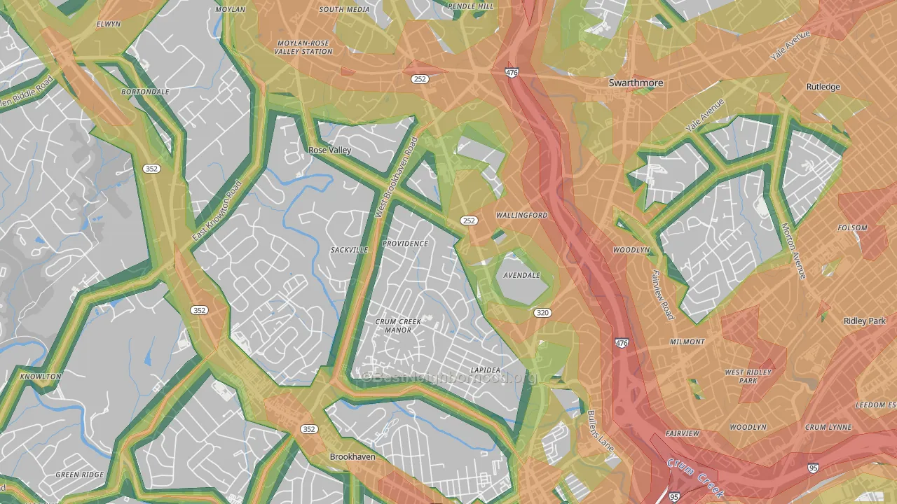 Wallingford, PA Map of Noise Levels in Wallingford
