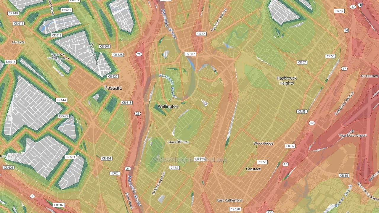 Wallington, NJ Map of Noise Levels in Wallington