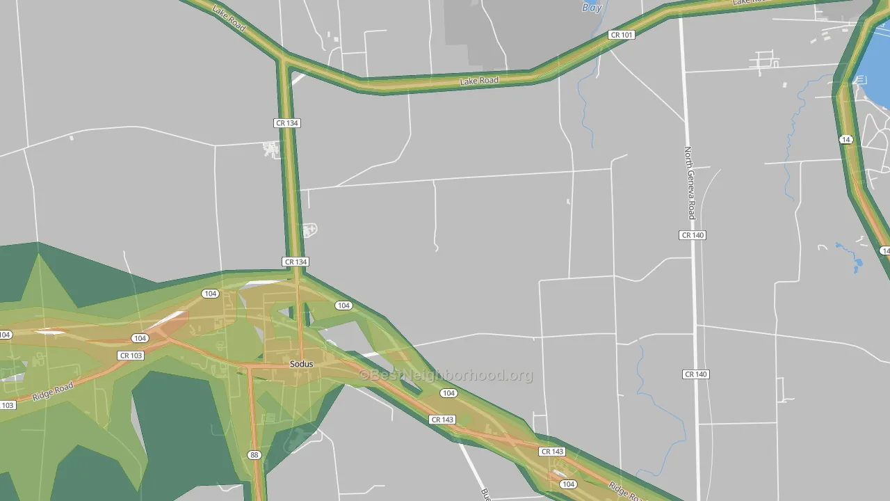 Wallington, NY Map of Noise Levels in Wallington