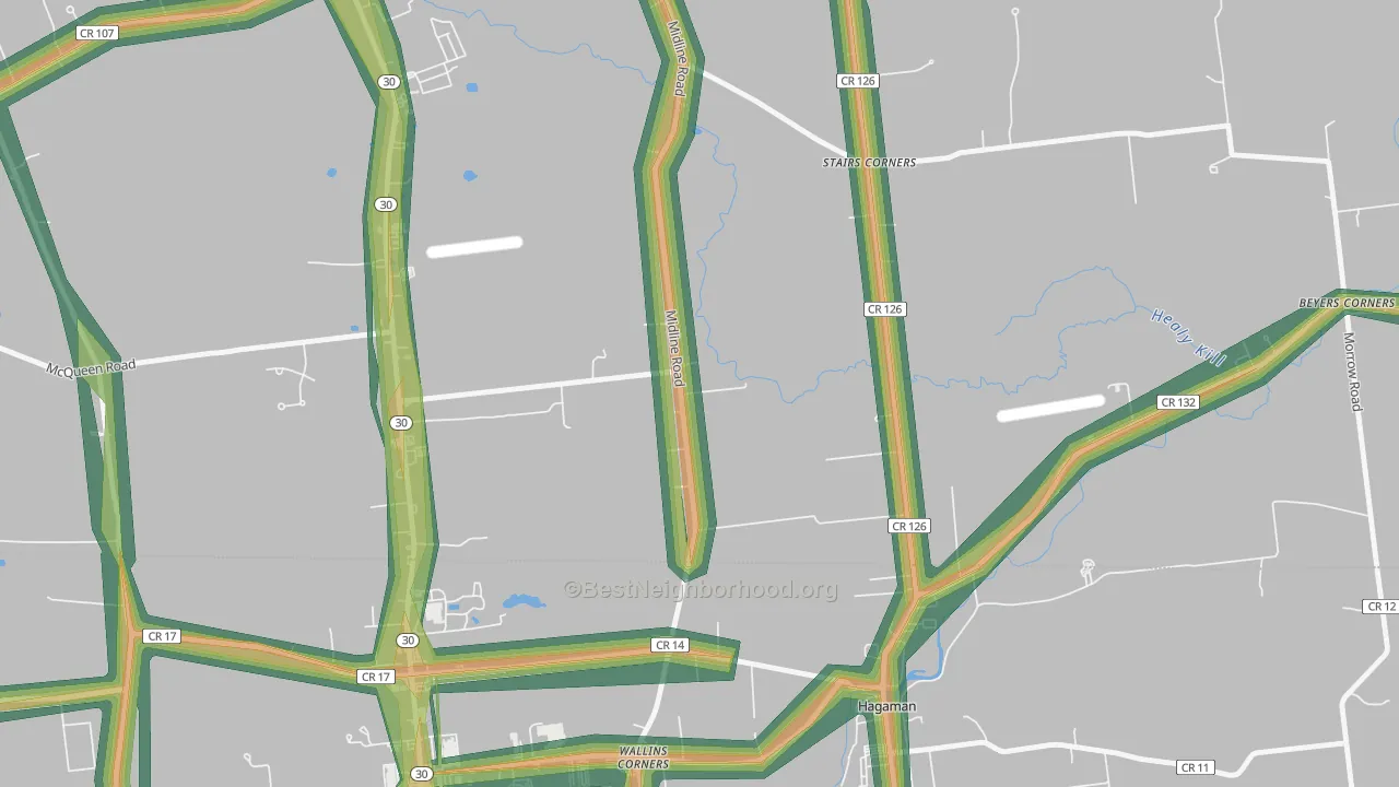 Wallins Corner, NY Map of Noise Levels in Wallins Corner