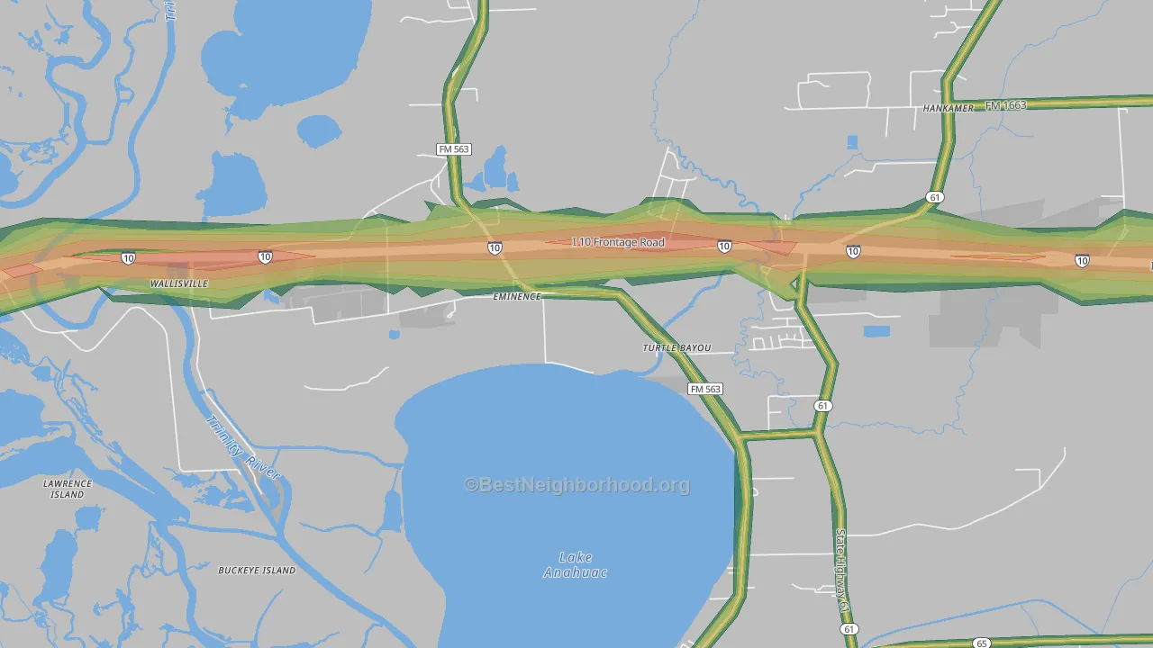Wallisville, TX Map of Noise Levels in Wallisville