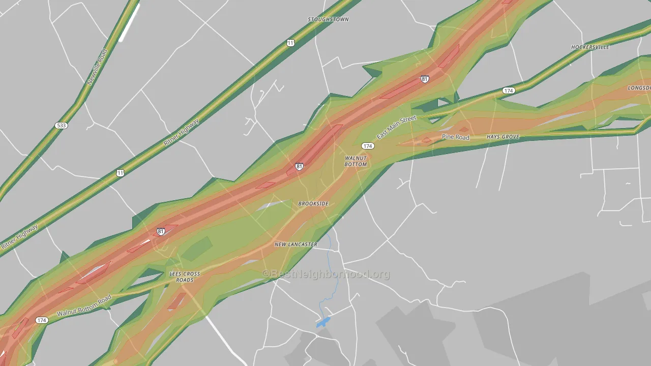 Walnut Bottom, PA Map of Noise Levels in Walnut Bottom