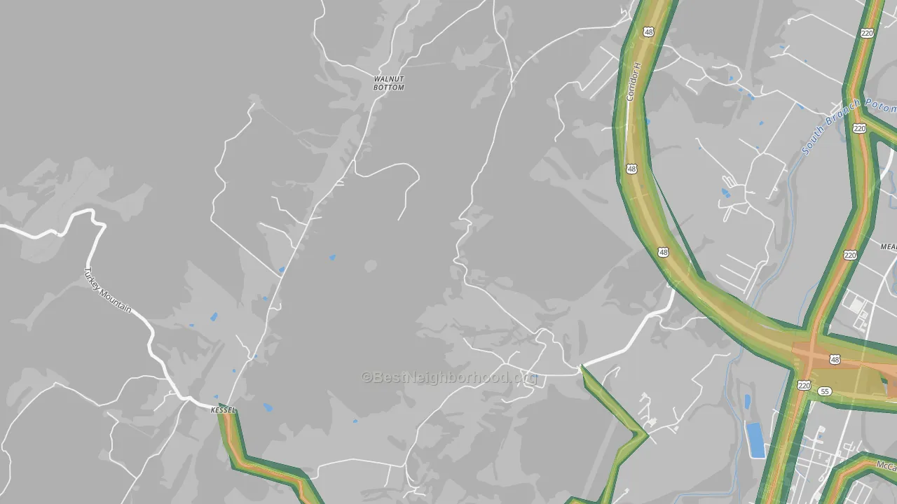 Walnut Bottom, WV Map of Noise Levels in Walnut Bottom