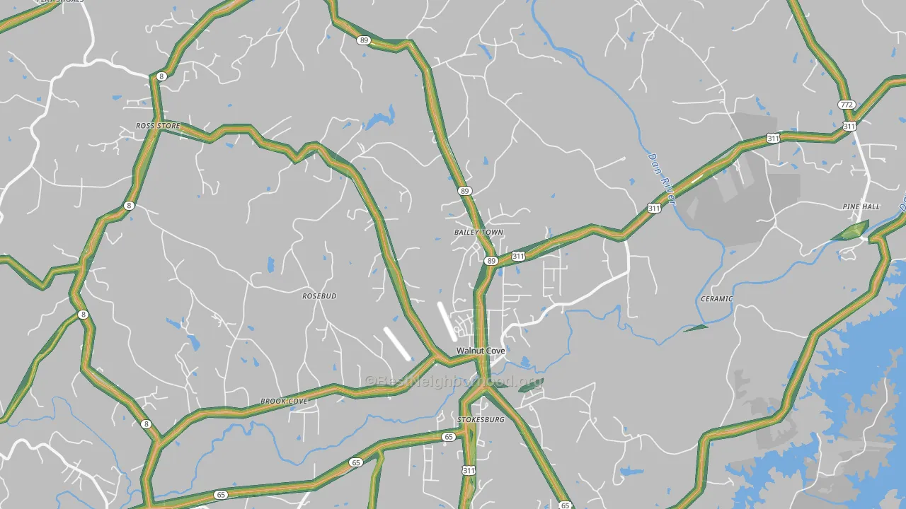 Walnut Cove, NC Map of Noise Levels in Walnut Cove