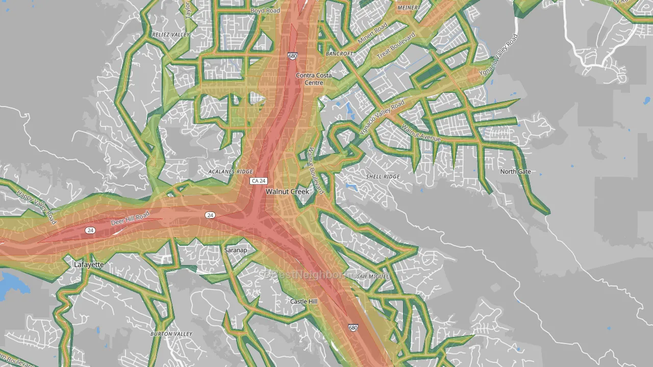 Walnut Creek, CA Map of Noise Levels in Walnut Creek