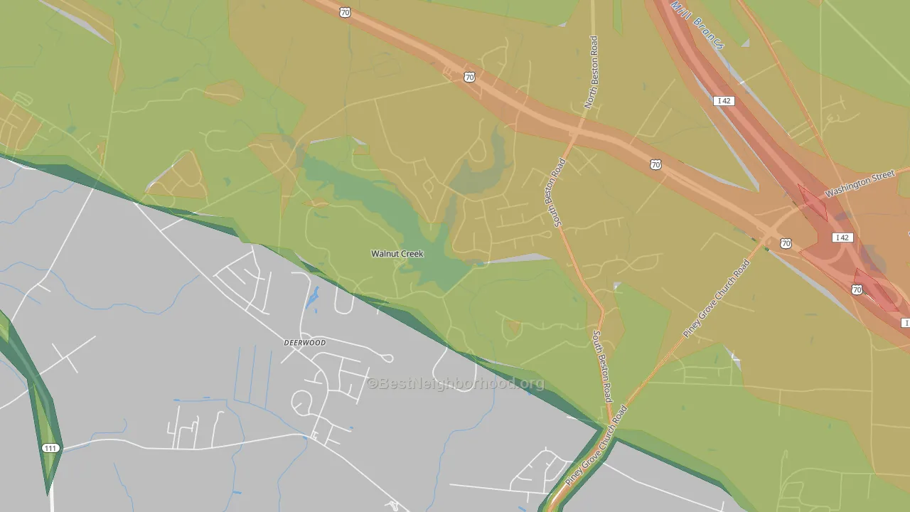 Walnut Creek, NC Map of Noise Levels in Walnut Creek