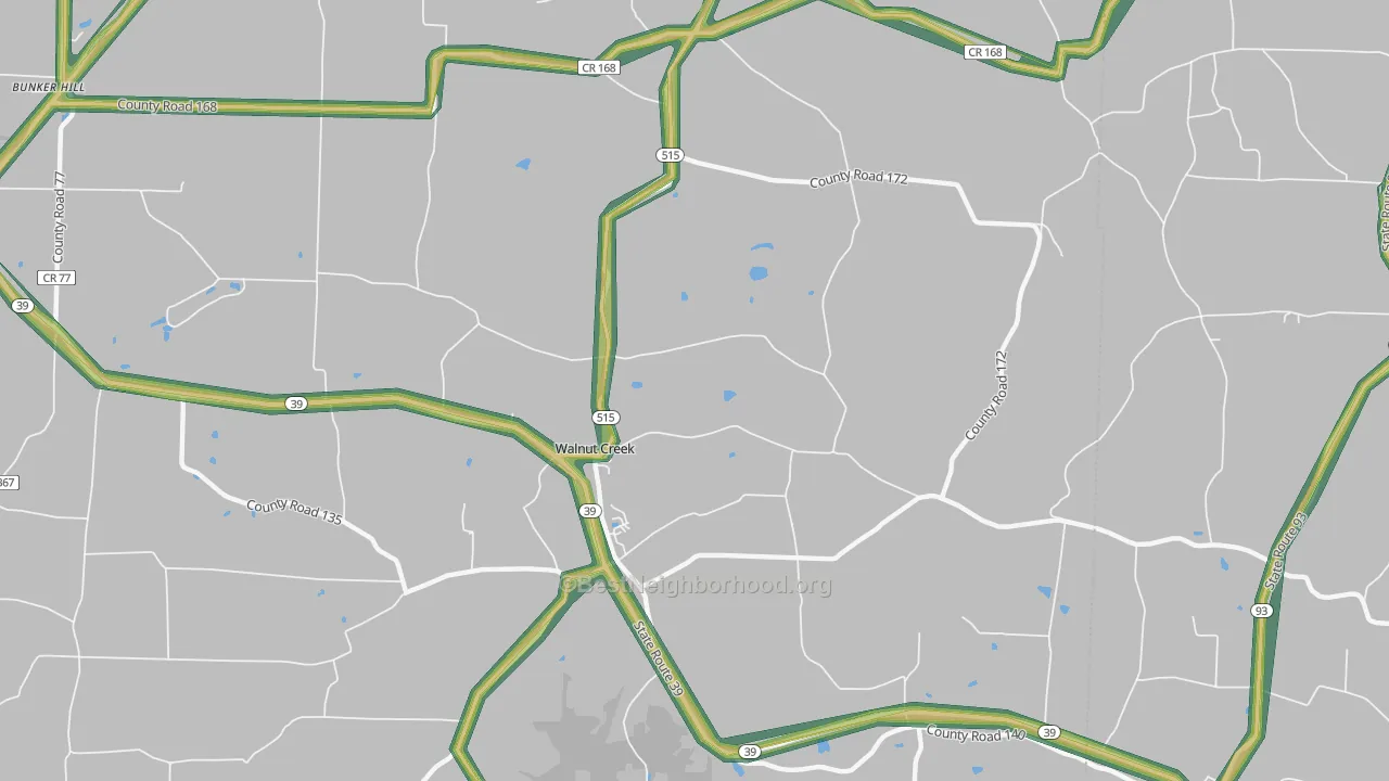 Walnut Creek, OH Map of Noise Levels in Walnut Creek