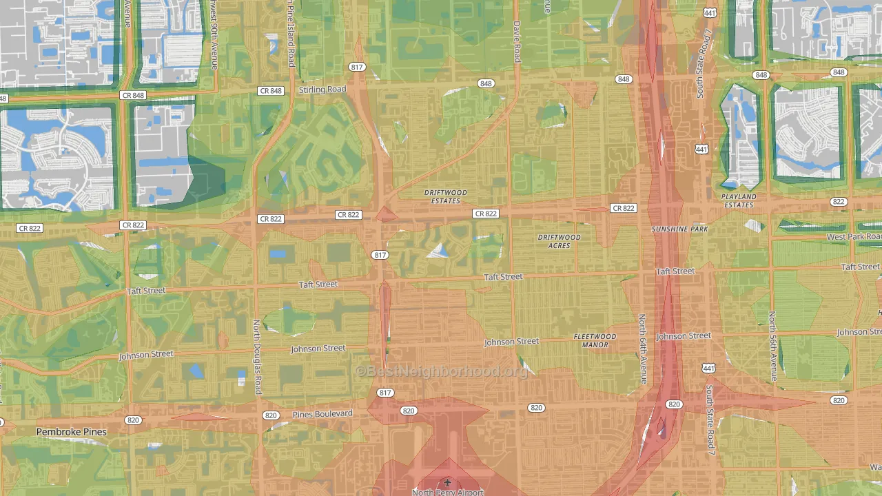 Walnut Creek, Pembroke Pines, FL Map of Noise Levels in Walnut Creek