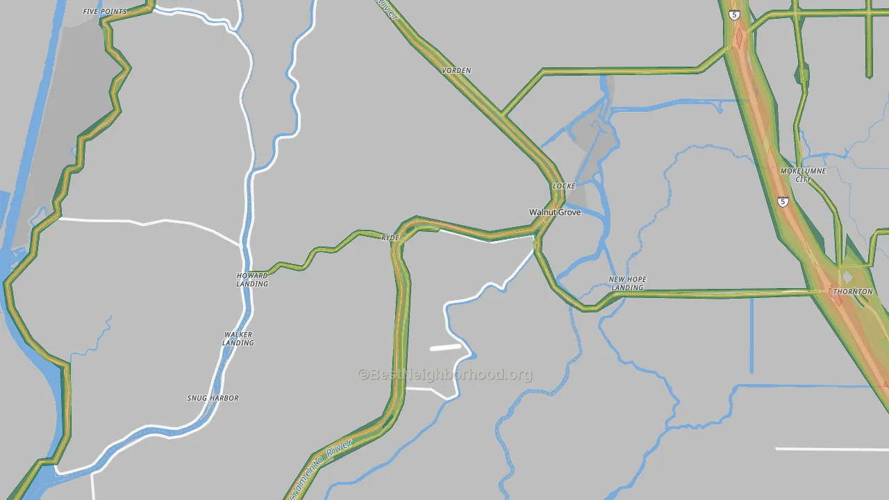 Walnut Grove, CA Map of Noise Levels in Walnut Grove