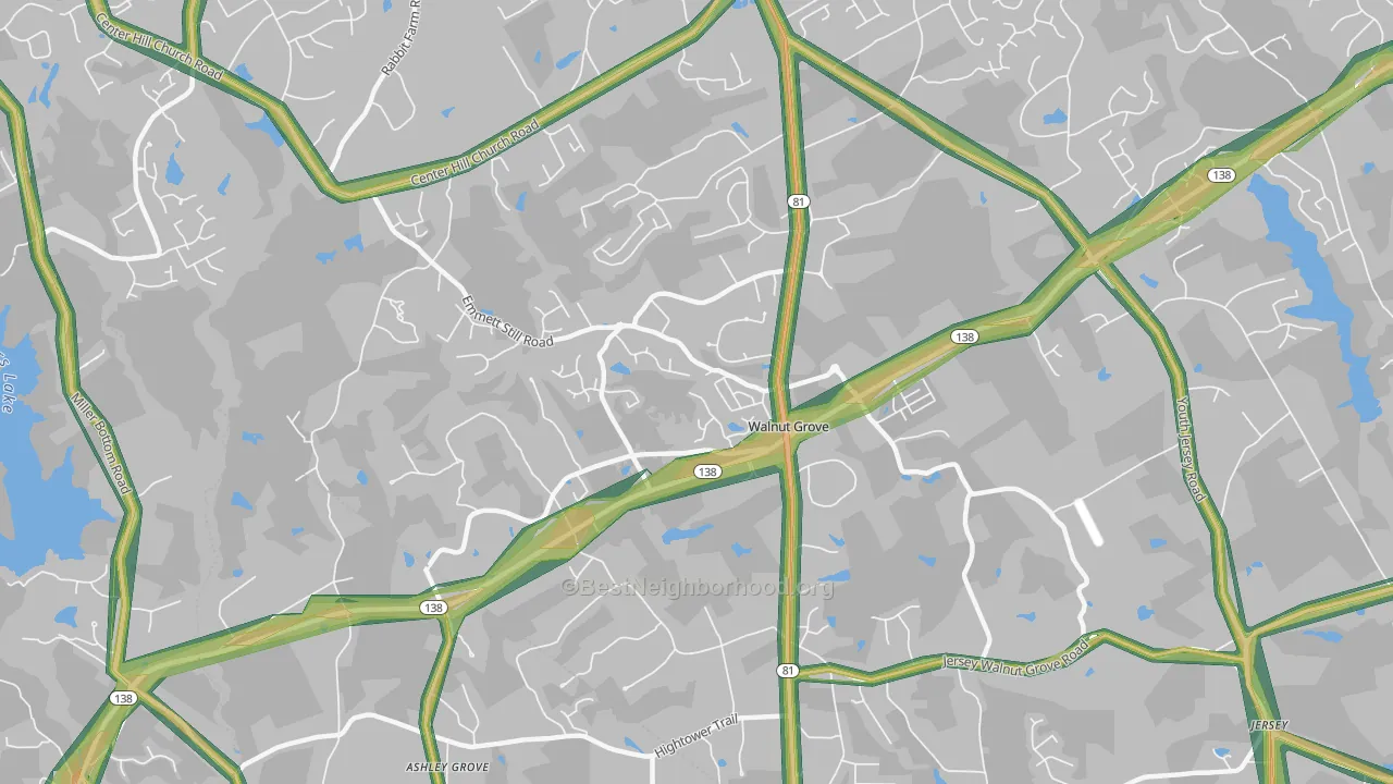 Walnut Grove, GA Map of Noise Levels in Walnut Grove