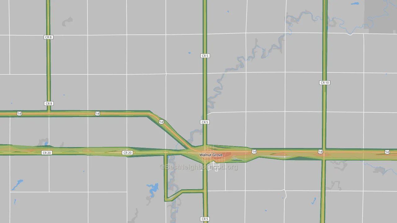 Walnut Grove, MN Map of Noise Levels in Walnut Grove