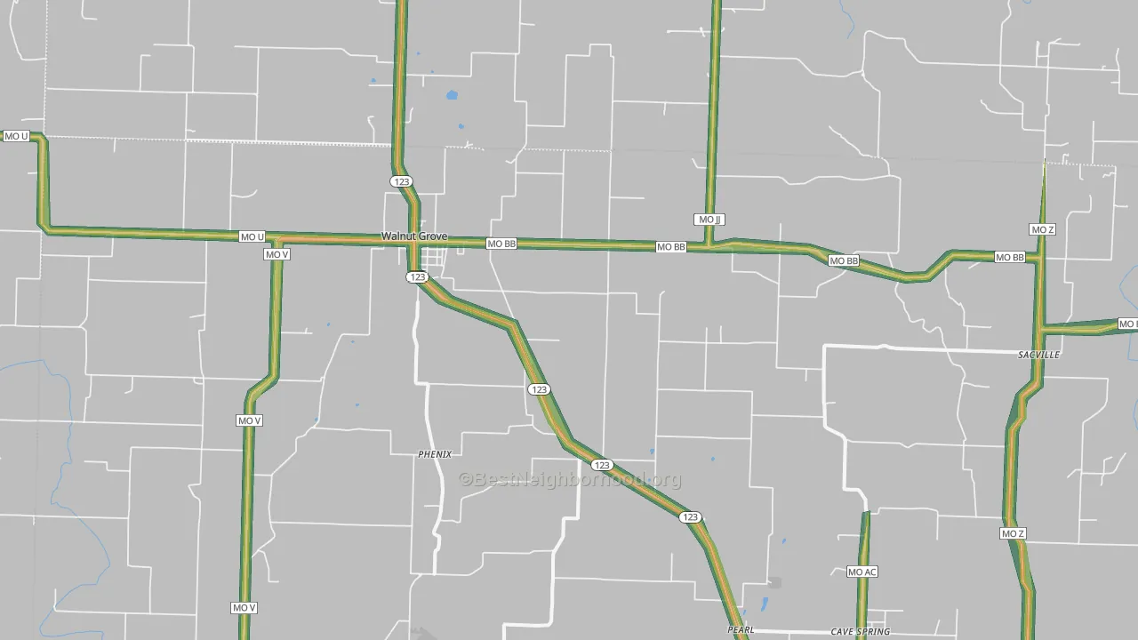 Walnut Grove, MO Map of Noise Levels in Walnut Grove