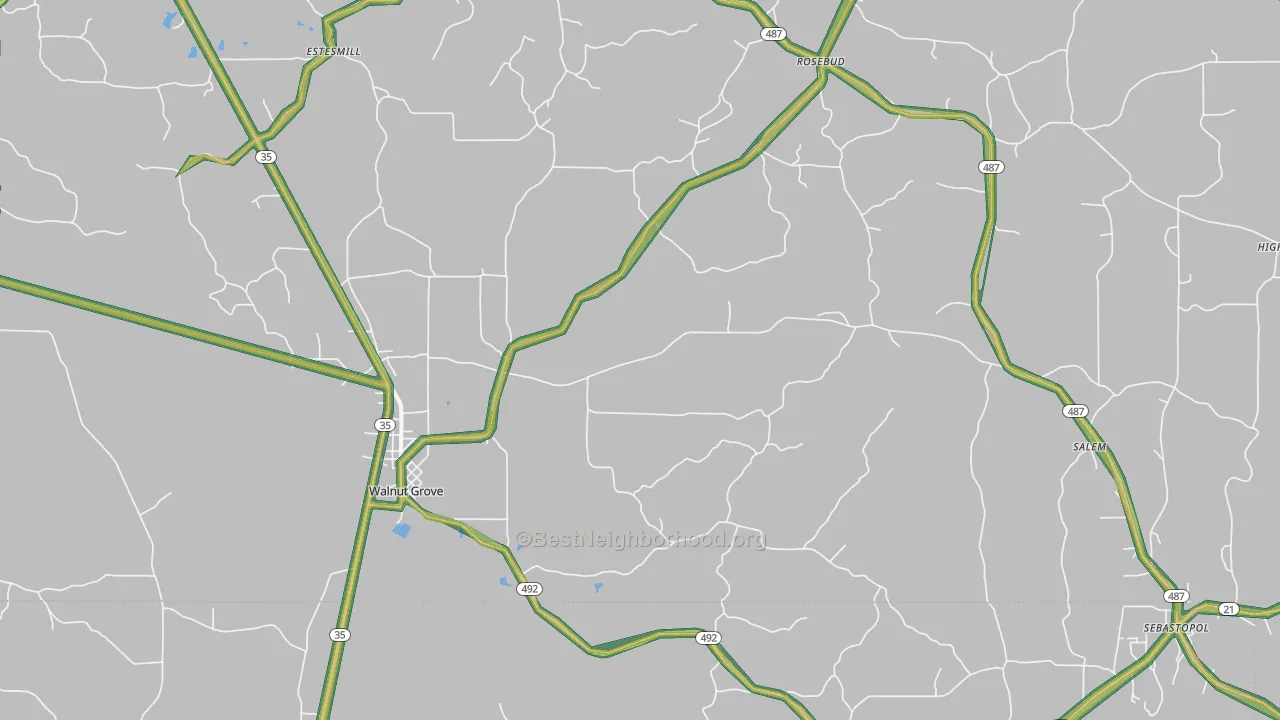Walnut Grove, MS Map of Noise Levels in Walnut Grove