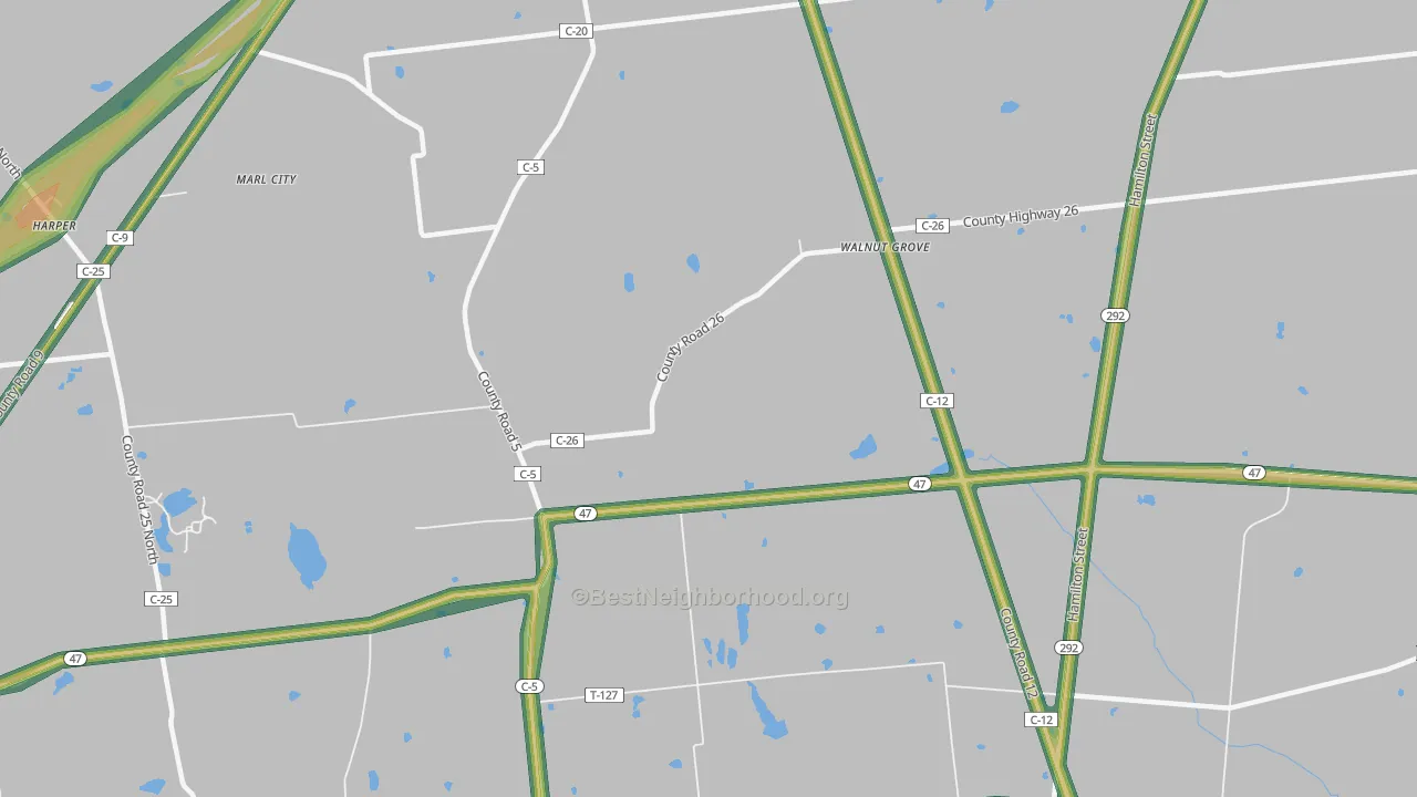 Walnut Grove, OH Map of Noise Levels in Walnut Grove