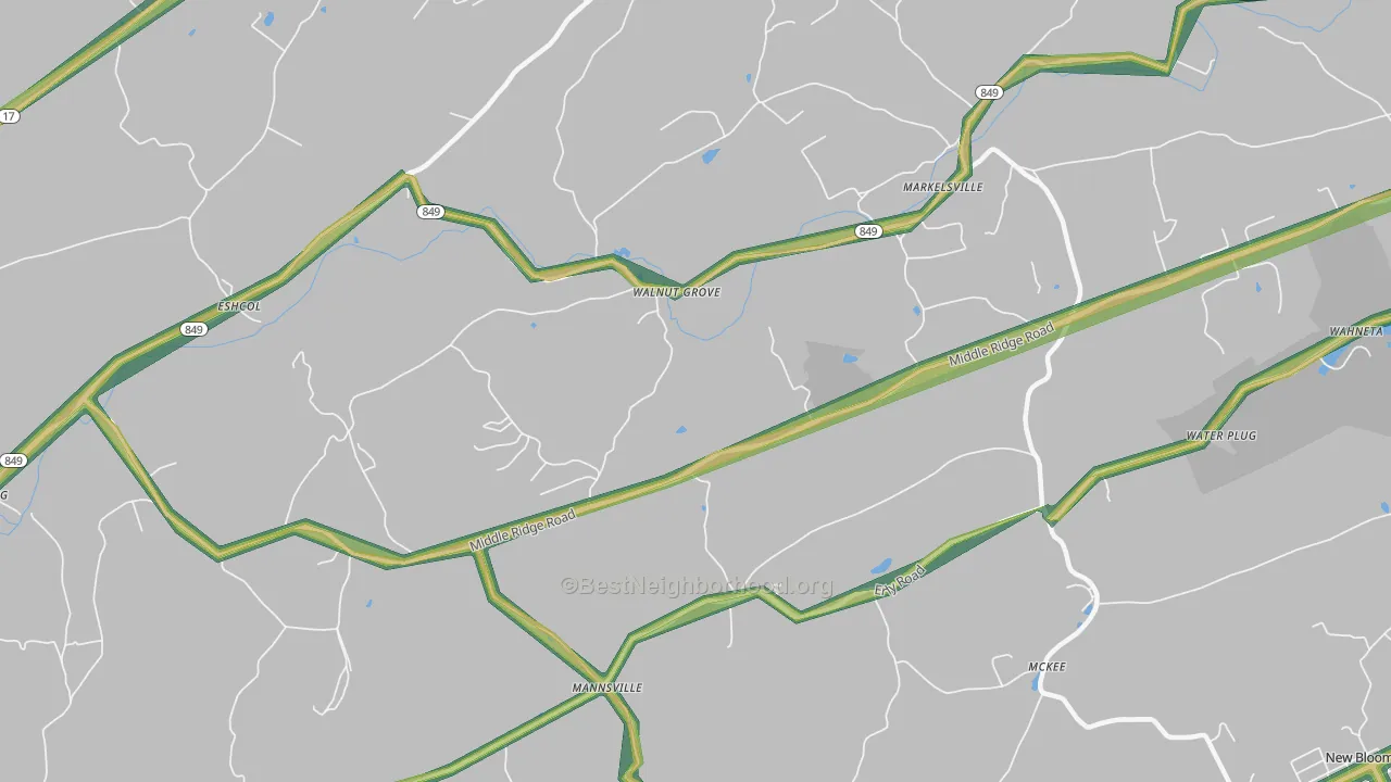 Walnut Grove, PA Map of Noise Levels in Walnut Grove