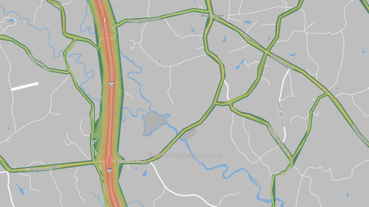 Walnut Grove, SC Map of Noise Levels in Walnut Grove