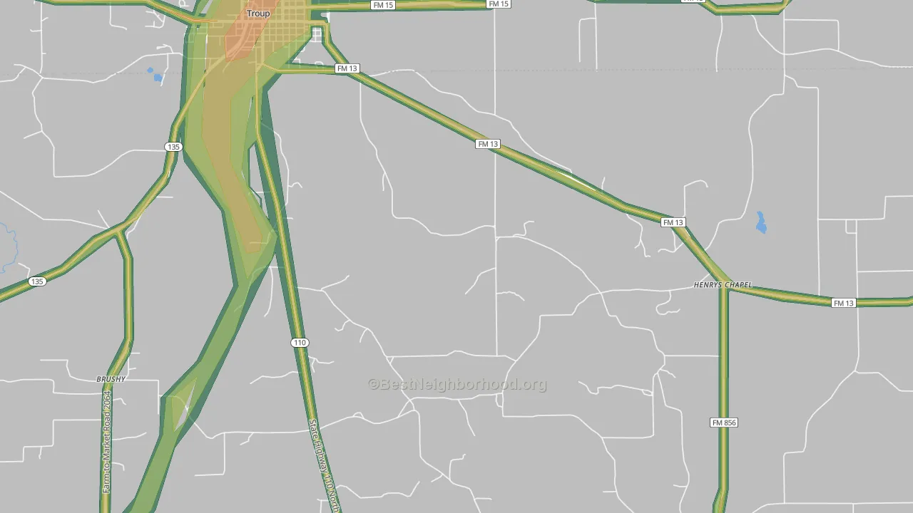 Walnut Grove, TX Map of Noise Levels in Walnut Grove
