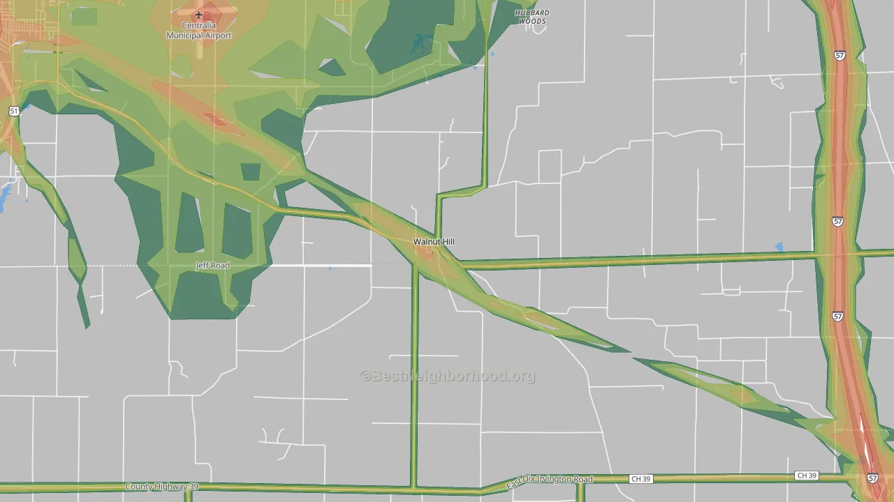 Walnut Hill, IL Map of Noise Levels in Walnut Hill