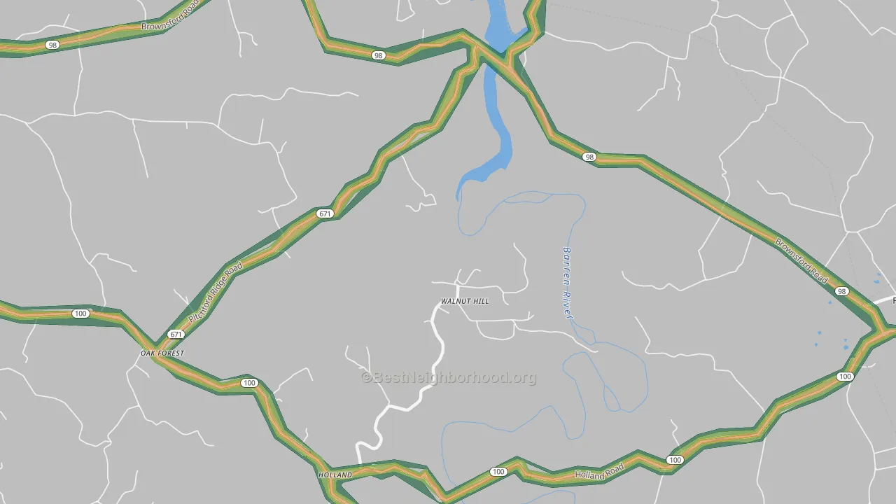 Walnut Hill, KY Map of Noise Levels in Walnut Hill