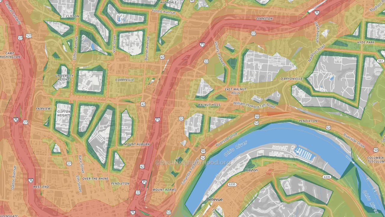 Walnut Hills, Cincinnati, OH Map of Noise Levels in Walnut Hills