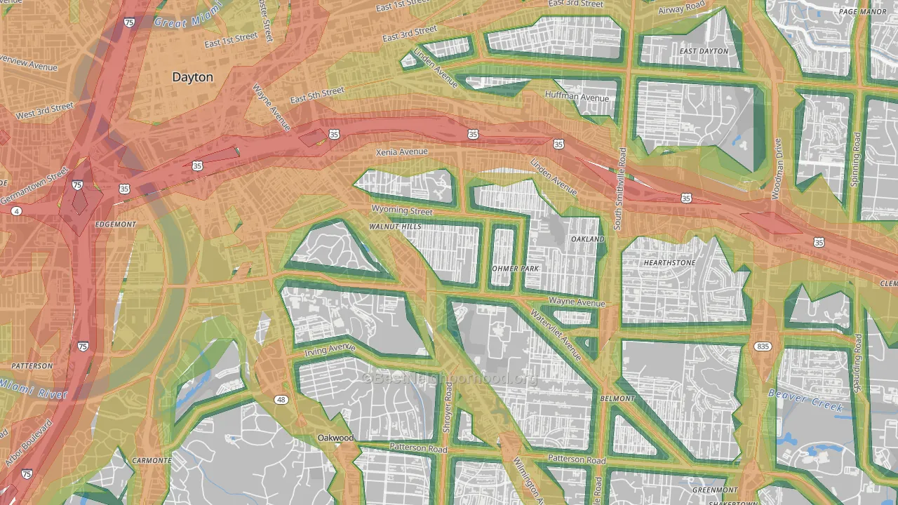 Walnut Hills-Dayton, Dayton, OH Map of Noise Levels in Walnut Hills-Dayton