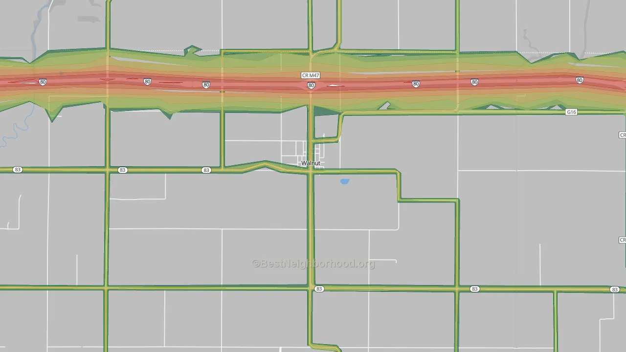 Walnut, IA Map of Noise Levels in Walnut