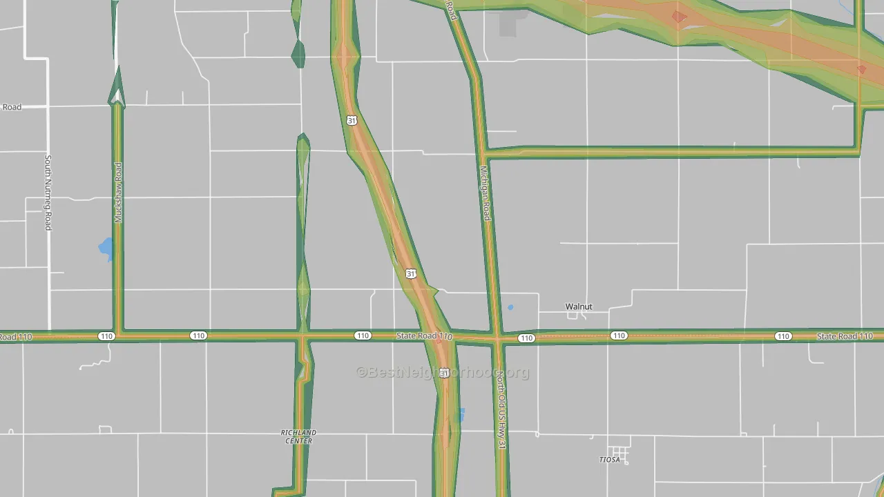 Walnut, IN Map of Noise Levels in Walnut