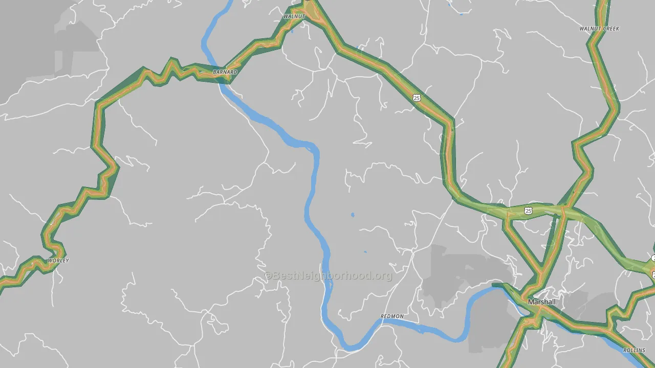 Walnut, NC Map of Noise Levels in Walnut