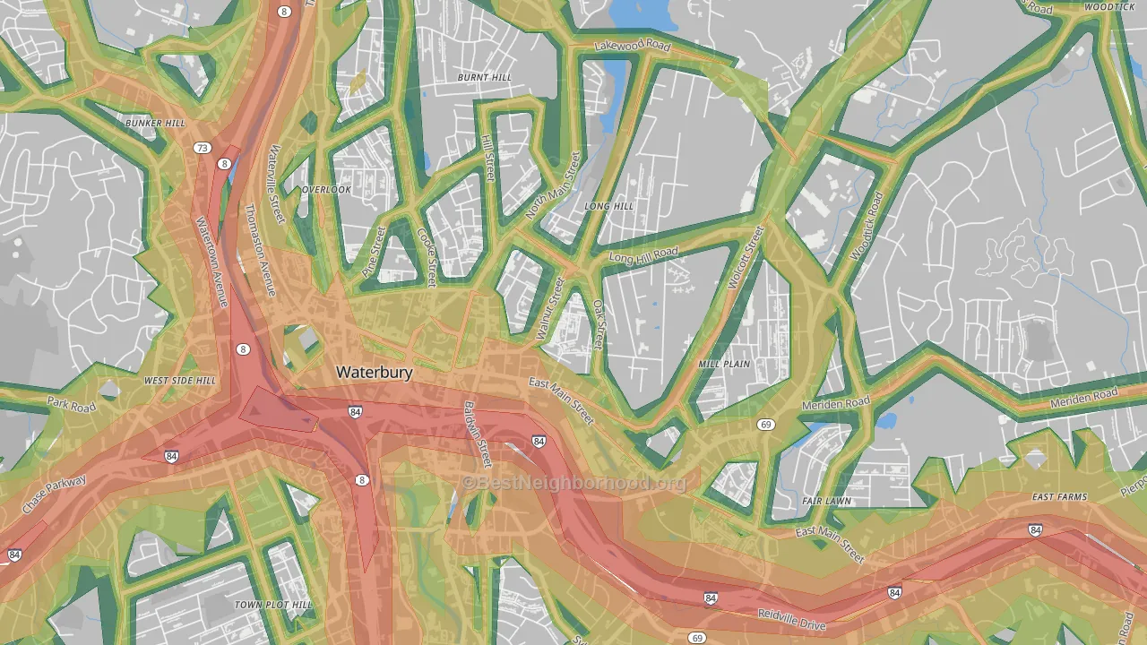 Walnut Orange Walsh, Waterbury, CT Map of Noise Levels in Walnut Orange Walsh