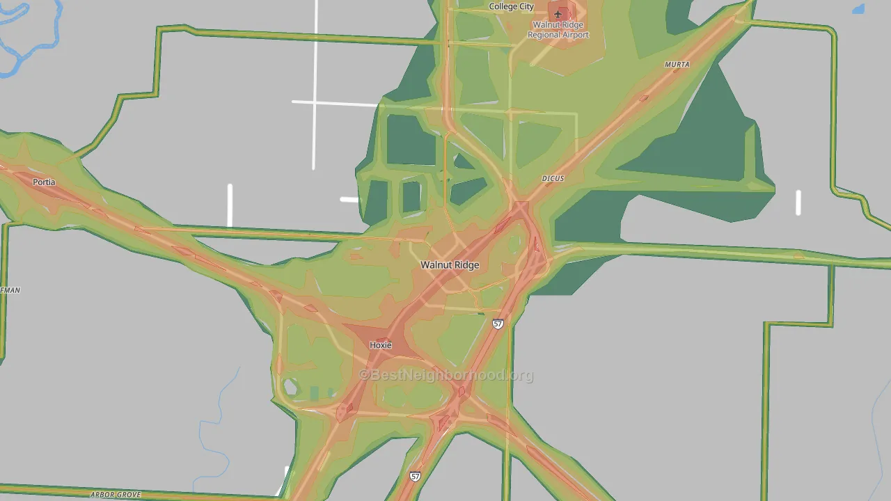 Walnut Ridge, AR Map of Noise Levels in Walnut Ridge