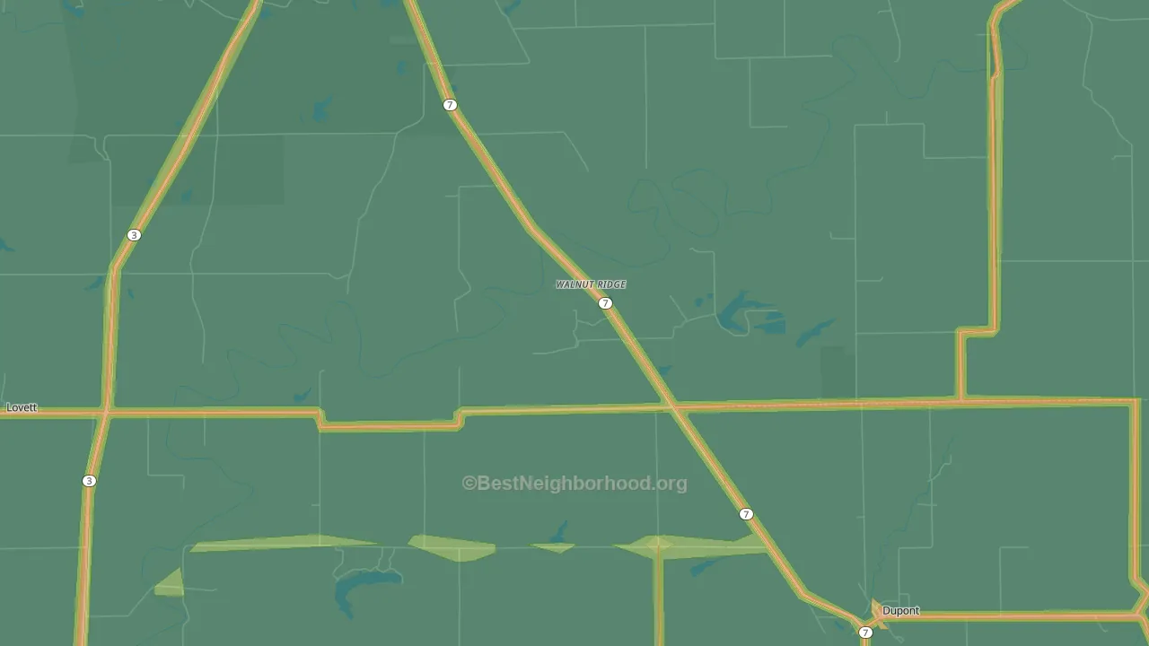 Walnut Ridge, IN Map of Noise Levels in Walnut Ridge