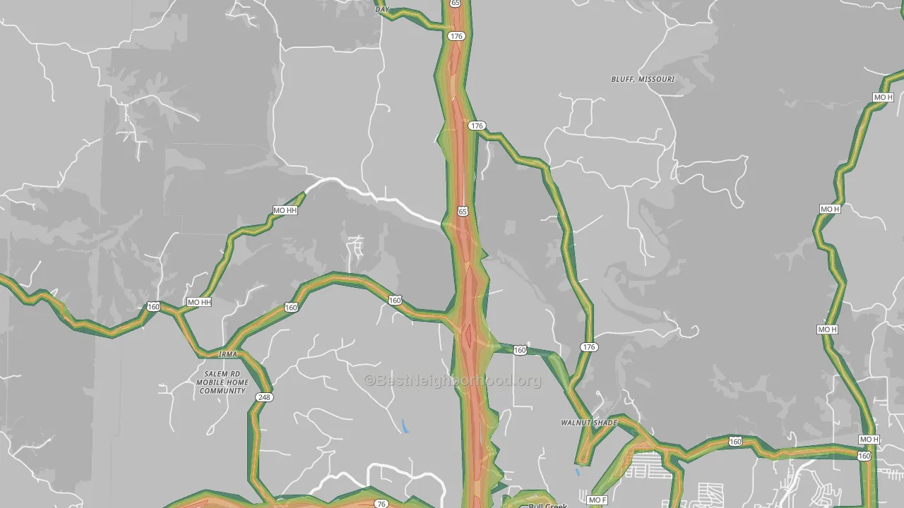 Walnut Shade, MO Map of Noise Levels in Walnut Shade